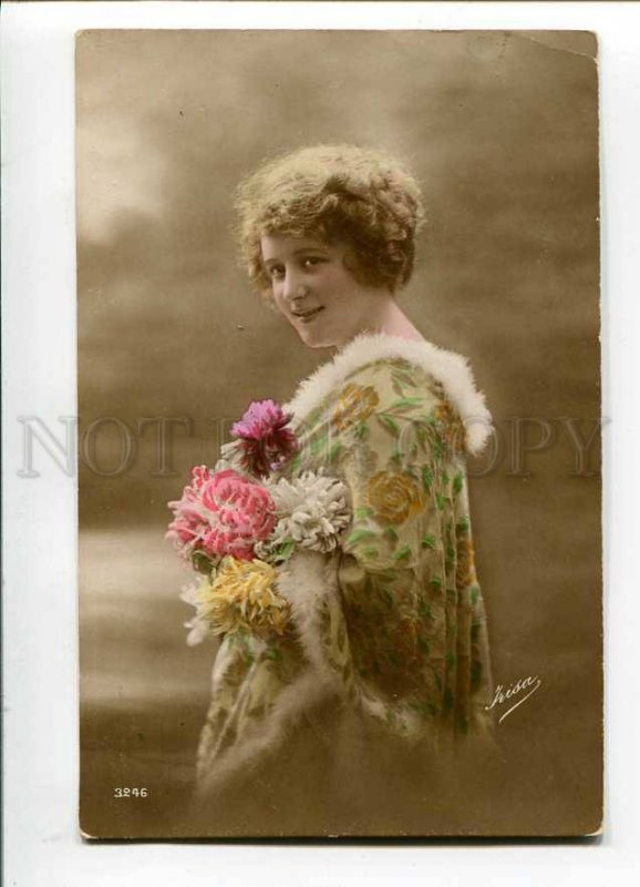 3031621 Lady in Brocade Flowers Old Tinted Photo