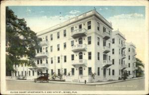 Miami FL Clyde Court Apartments C & 14th c1920 Postcard