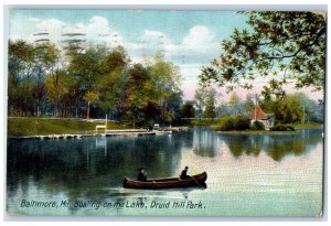 1908 Boating Lake Druid Hill Park Baltimore Maryland MD Antique Vintage Postcard