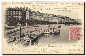 Old Postcard View Lyon Rhone Quay St Clair barges