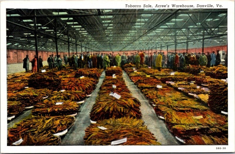 Postcard Tobacco Sale at Acree's Warehouse in Danville, Virginia
