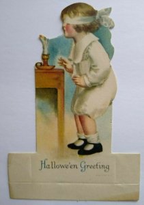 Halloween Diecut Placecard Ellen Clapsaddle Wolf Original Girl Candle Blindfold