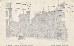 OXFORD, CARFAX TOWER & MITRE HOTEL, Oxfordshire - Vintage POSTCARD (Drawing)