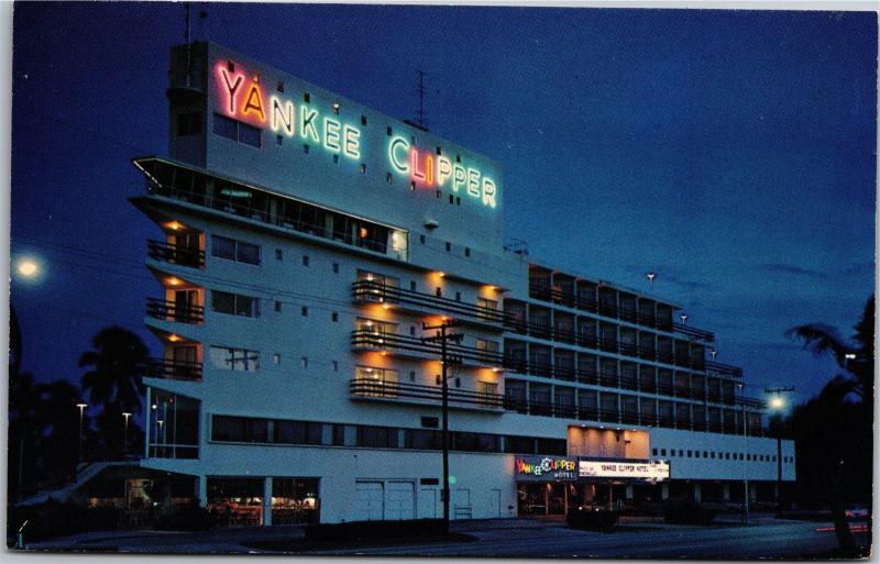 Neon Sign, Yankee Clipper Hotel Ft. Lauderdale FL Vintage Postcard H20