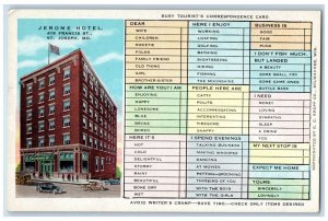 c1920's Jerome Hotel St. Joseph MO Busy Tourist's Correspondence Postcard