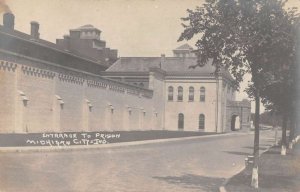 Michigan City Indiana Entrance to Prison Real Photo Vintage Postcard AA56401