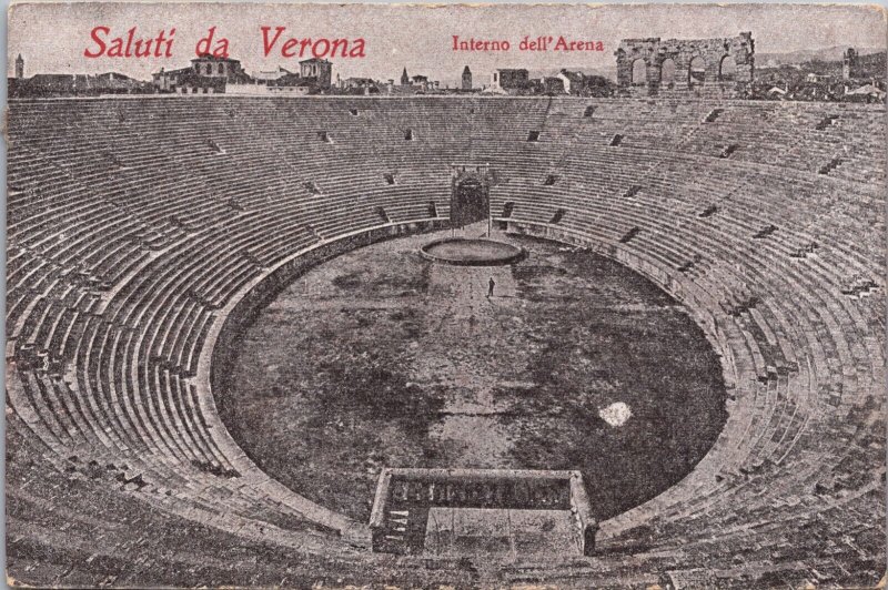 Italy Saluti da Verona Interno dell'Arena Vintage Postcard C197