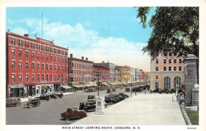 Concord New Hampshire~Main Street South~Storefronts~Cars~Hotel Eagle~1920s Pc