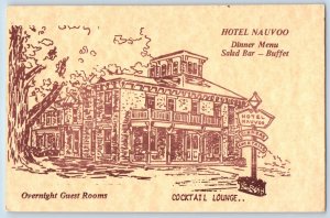 Nauvoo Illinois IL Postcard Hotel Nauvoo Overnight Guest Rooms Lounge c1950's