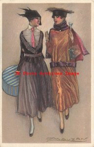 Luciano Mauzan, Set of 6 Postcards, URS No 343, Glamour Women, Fashions