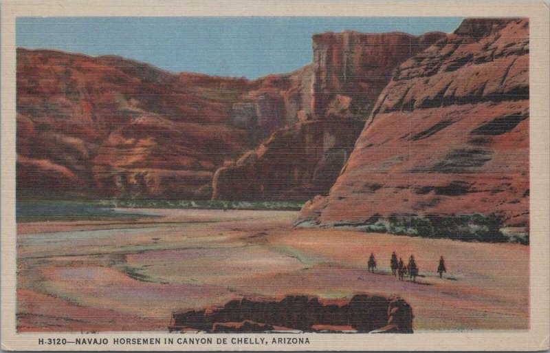 Postcard Navajo Horsemen in Canyon de Chelly Arizona AZ