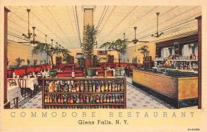 Glens Falls New York Commodore Restaurant, Interior, Color Linen Postcard U8158