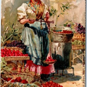 c1900s Naples, Italy Fruit Seller Fresh Produce Vendor Cherry Grapes Basket A358