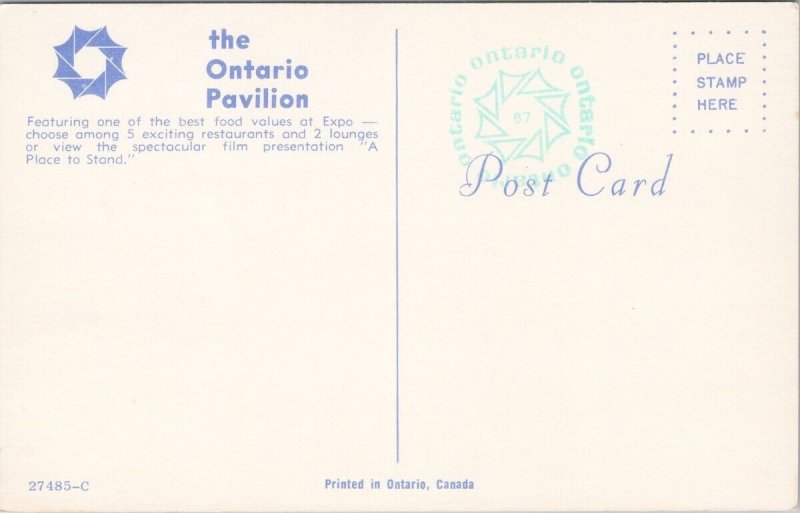 The Ontario Pavilion Toronto ON Expo Unused Vintage Postcard H29