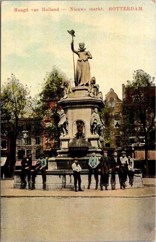 Vtg Maagd van Holland Standbeeld Nieuwe Markt Rotterdam 1910s Old View Postcard