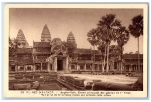 Siem Reap Cambodia Postcard Angkor Wat Ruins Main Entrance Royal Terrace c1920's