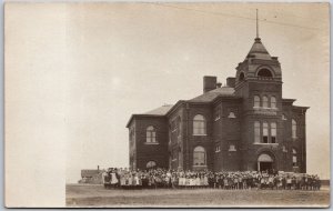 Children and Teachers Standing In Front Of Public School Building Postcard