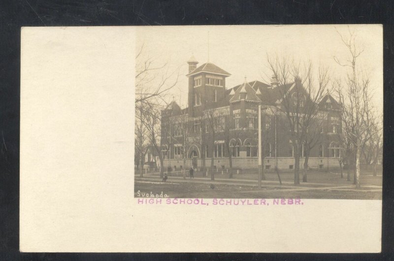 RPPC SCHUYLER NEBRASKA HIGH SCHOOL BUILDING VINTAGE REAL PHOTO POSTCARD