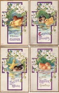 EASTER   DUCKS and CROSS  4 Nash postcards Series 300