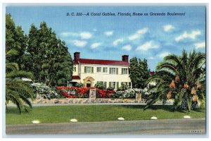 c1940 Exterior View Home Granada Boulevard Coral Gables Florida Antique Postcard