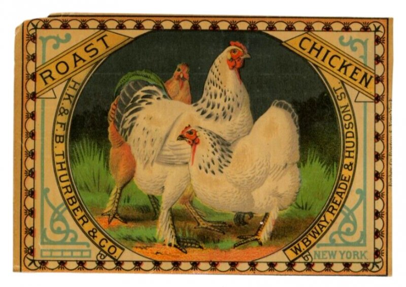 1870s-80s Thurber Can Label Roast Chicken #6M