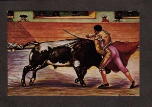 Mexico Bull Fighting Artist Signed Painting Salvador Carreño Bull Fighting