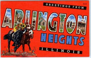 Large Letter Linen ARLINGTON HEIGHTS, ILLINOIS IL  Horse Racing c1940s Curteich