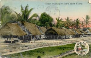 1908 Honolulu Flag Cancel On Village, Washington Island, South Pacific Postcard 