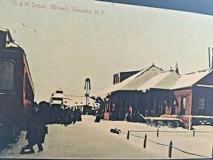 Postcard  1907 View of D & H Depot in the Winter, Oneonta, NY   W9