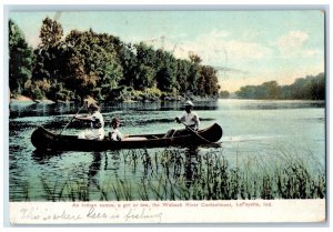 1909 An Indian Canoe Girl Or Two Wabash River View Lafayette Indiana IN Postcard 