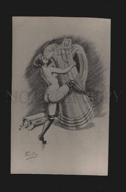 078229 NUDE Woman DANCER Vase by FREDILLO old ART NOUVEAU