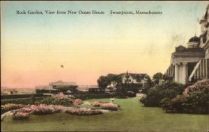 Swampscott MA New Ocean House Rock Garden Hand Colored Postcard