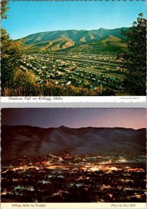 2~4X6 Postcards  Kellogg, ID Idaho  BIRD'S EYE VIEW Day & Night  SHOSHONE COUNTY