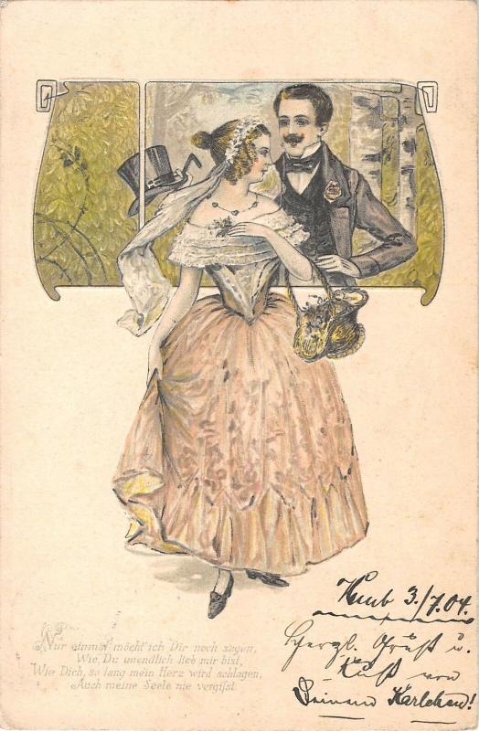 US2704 Couple Man with Moustaches, Woman Dress 1904 germany love embossed