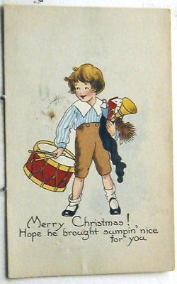 H422   CHRISTMAS     POSTCARD,  BOY & TOYS