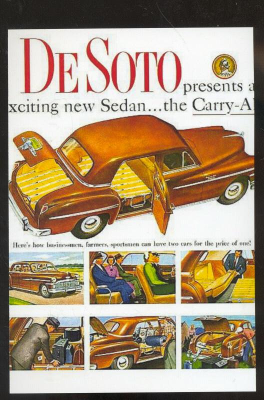 1949 DESOTO SEDAN CAR DEALER ADVERTISING POSTCARD '41 DESOTO CARS INTERIOR