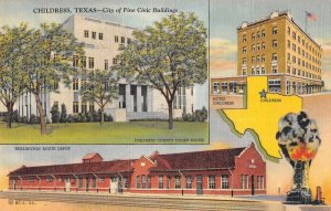 Childress Texas Court House and Train Station Vintage Postcard AA7202