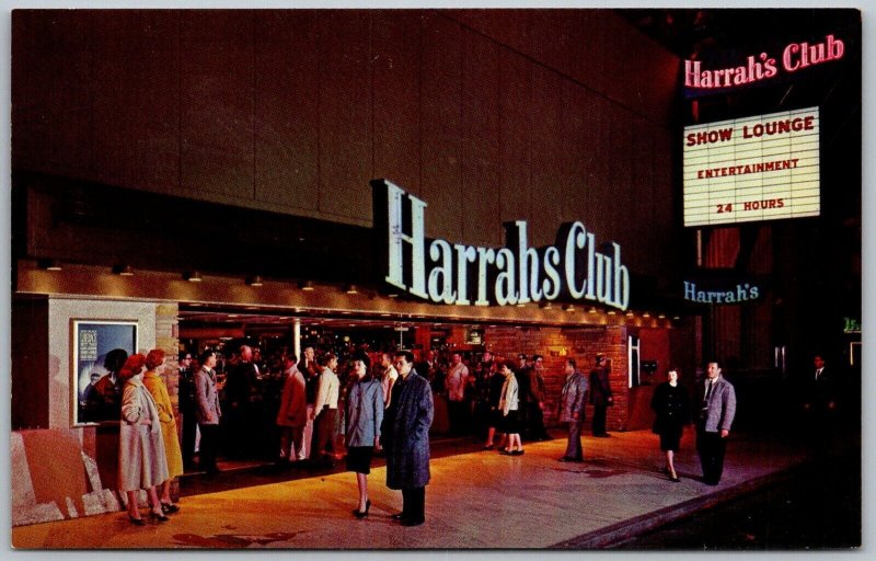 Reno Nevada 1960s Postcard Harrah's Casino Show Lounge Sign