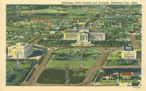 Oklahoma City State Capitol and Grounds OK Linen Postcard Unused