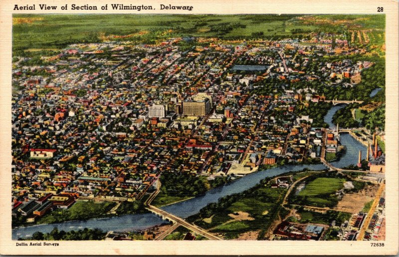 Vtg 1950s Aerial View of WIlmington Delaware DE Linen Postcard