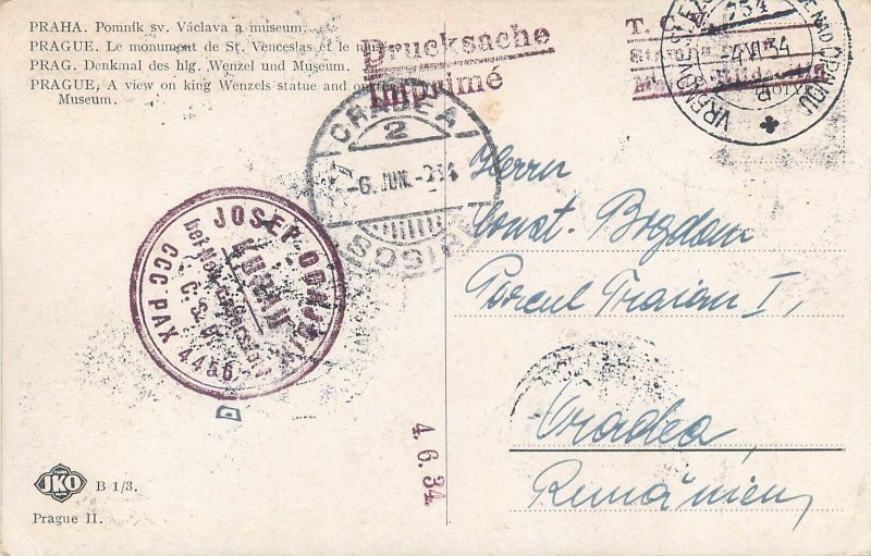 Lot 4 postcards Czech Republic Prague 1934 