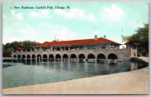 Vtg Chicago Illinois IL Garfield Park New Boathouse 1910s View Old Postcard