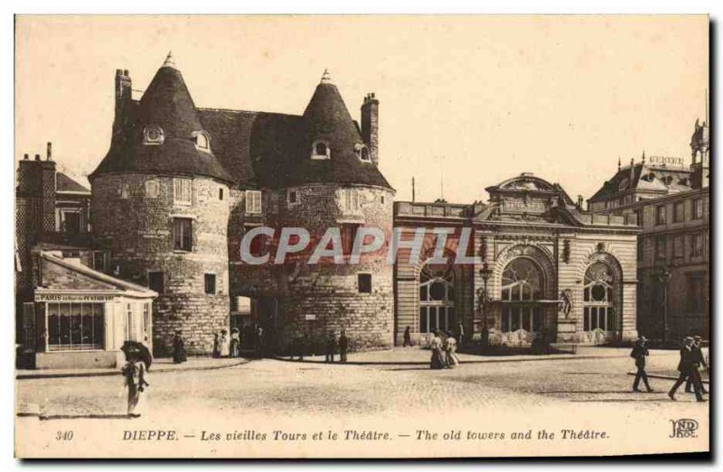 Old Postcard Dieppe old towers and Theater