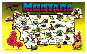 Postcard MAP MT - Greetings from Montana State Flower