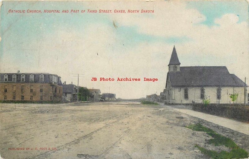 ND, Oakes, North Dakota, Catholic Church, Hospital, Third Street, Foot Pub