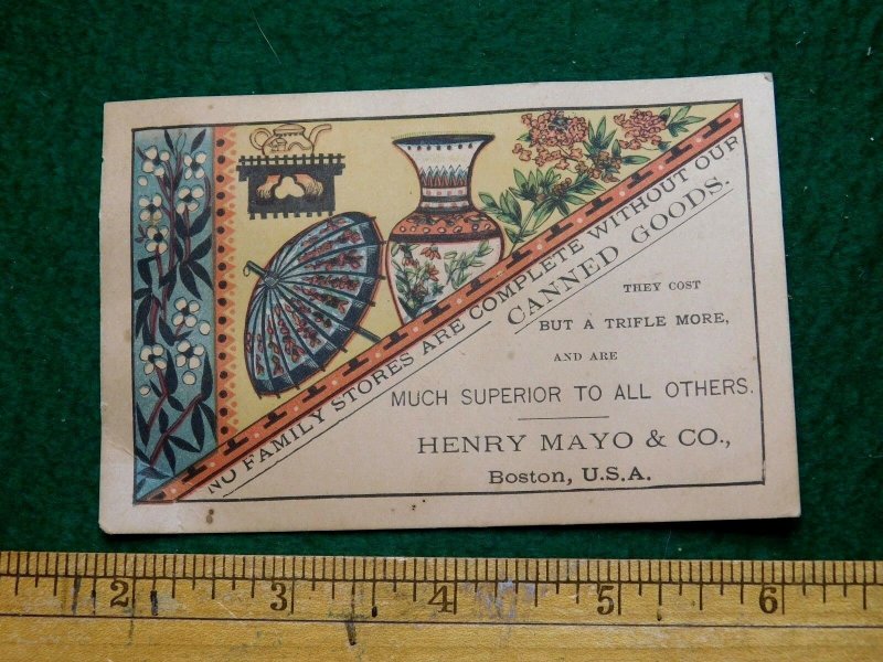 1870s-80s Henry Mayo & Co. Canned Goods Asian Themed Victorian Trade Card F12 