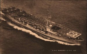 Battleship USS Mindoro Flight Deck War Ship Vintage Postcard