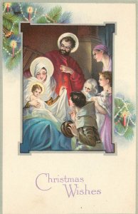 Religious Christmas Postcard Nativity Scene Adoration of Baby Jesus 791B Stecher