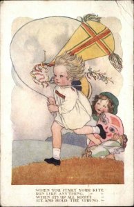 Jolly Games Children Flying Kite c1910 Vintage Postcard