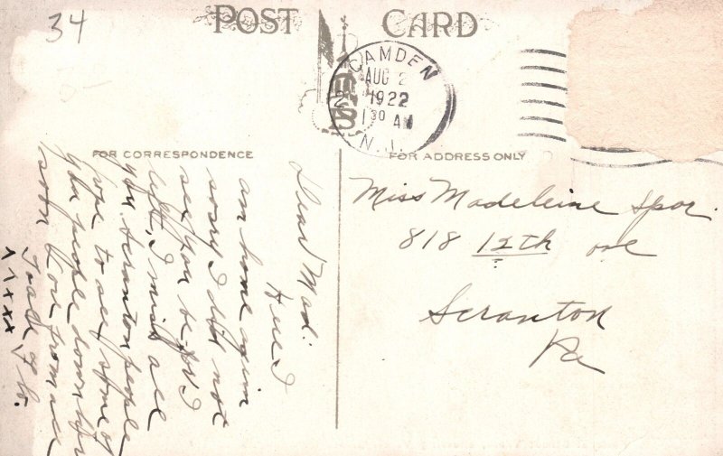 Vintage Postcard 1922 Federal Street West Showing Y.M.C.A. Camden New Jersey NJ